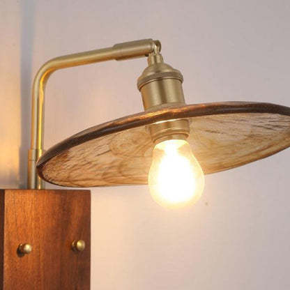 Traditional Vintage Glass Copper Wood Round Square 1-Light Wall Sconce Lamp For Bedroom & Living Room