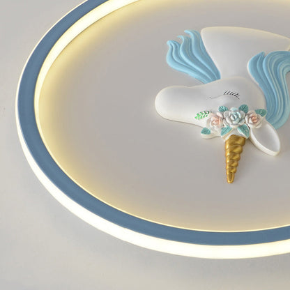 Modern Art Deco Kids Acrylic Iron Unicorn Round LED Flush Mount Ceiling Light For Bedroom & Living Room