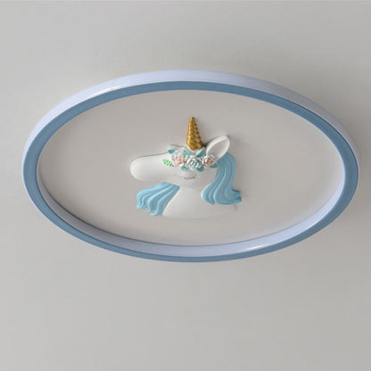 Modern Art Deco Kids Acrylic Iron Unicorn Round LED Flush Mount Ceiling Light For Bedroom & Living Room