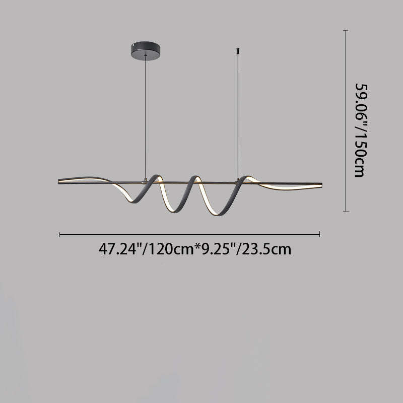 Contemporary Creative Aluminum PVC Curved Linear LED Chandelier Island Light For Dining Room