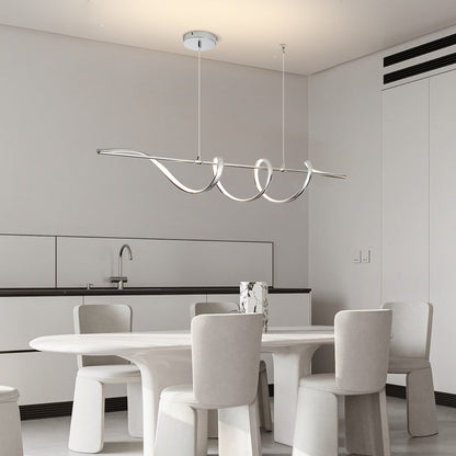 Contemporary Creative Aluminum PVC Curved Linear LED Chandelier Island Light For Dining Room