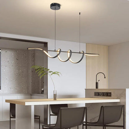 Contemporary Creative Aluminum PVC Curved Linear LED Chandelier Island Light For Dining Room