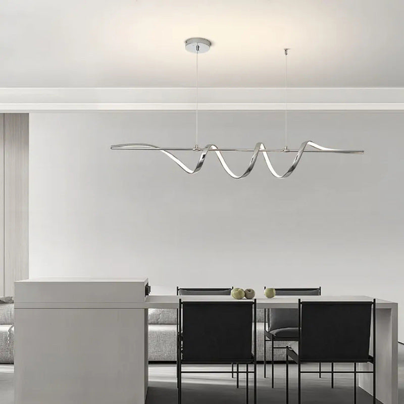 Contemporary Creative Aluminum PVC Curved Linear LED Chandelier Island Light For Dining Room