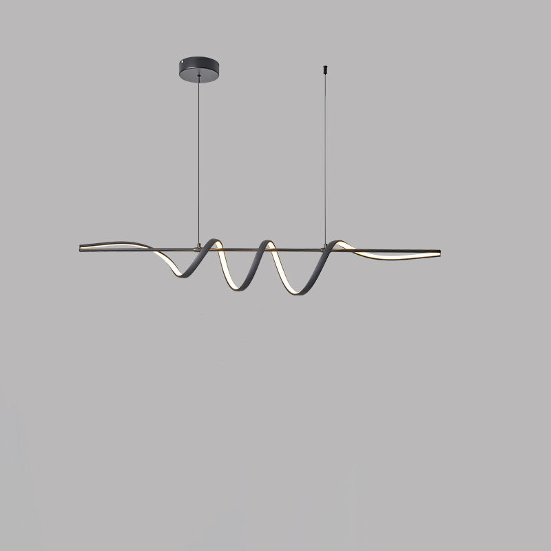 Contemporary Creative Aluminum PVC Curved Linear LED Chandelier Island Light For Dining Room