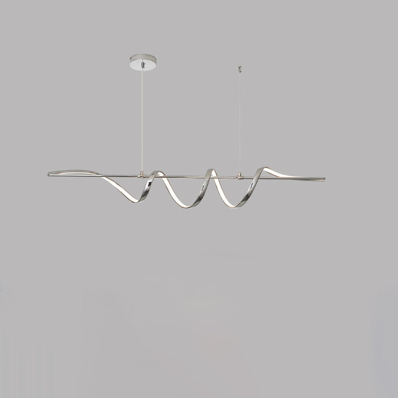 Contemporary Creative Aluminum PVC Curved Linear LED Chandelier Island Light For Dining Room