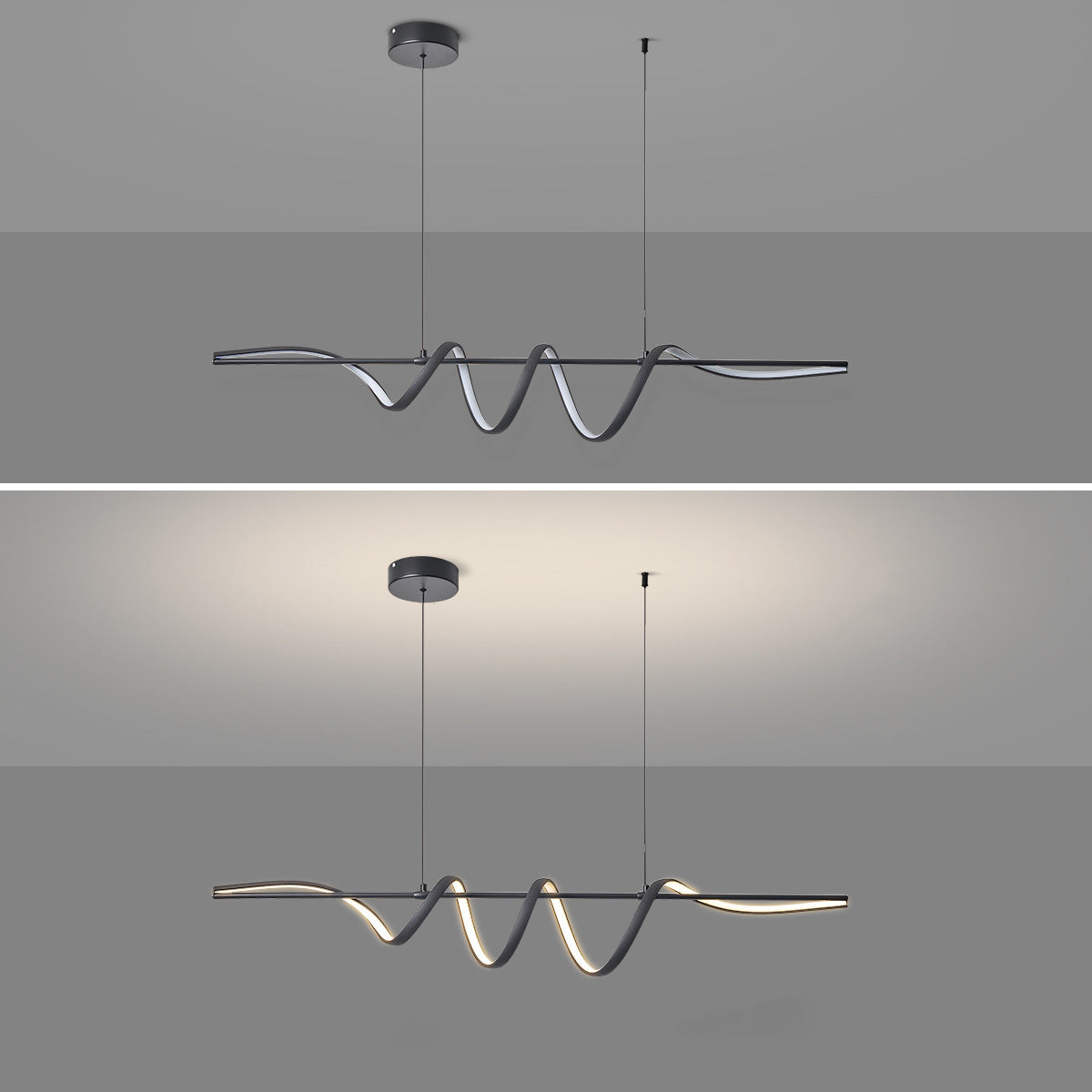 Contemporary Creative Aluminum PVC Curved Linear LED Chandelier Island Light For Dining Room