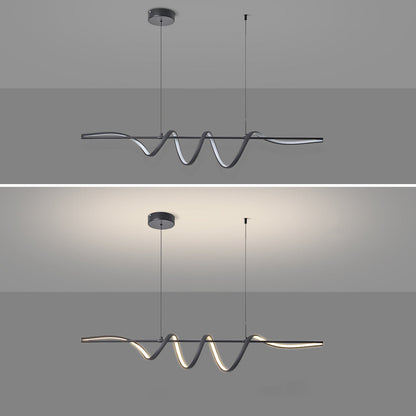 Contemporary Creative Aluminum PVC Curved Linear LED Chandelier Island Light For Dining Room