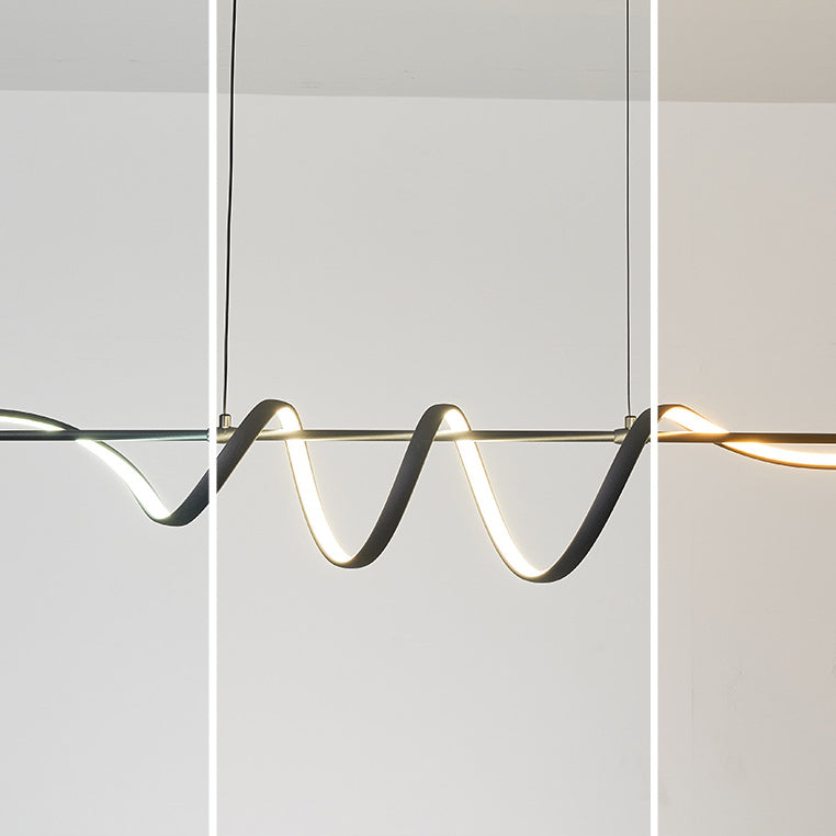 Contemporary Creative Aluminum PVC Curved Linear LED Chandelier Island Light For Dining Room