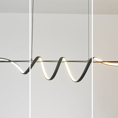 Contemporary Creative Aluminum PVC Curved Linear LED Chandelier Island Light For Dining Room