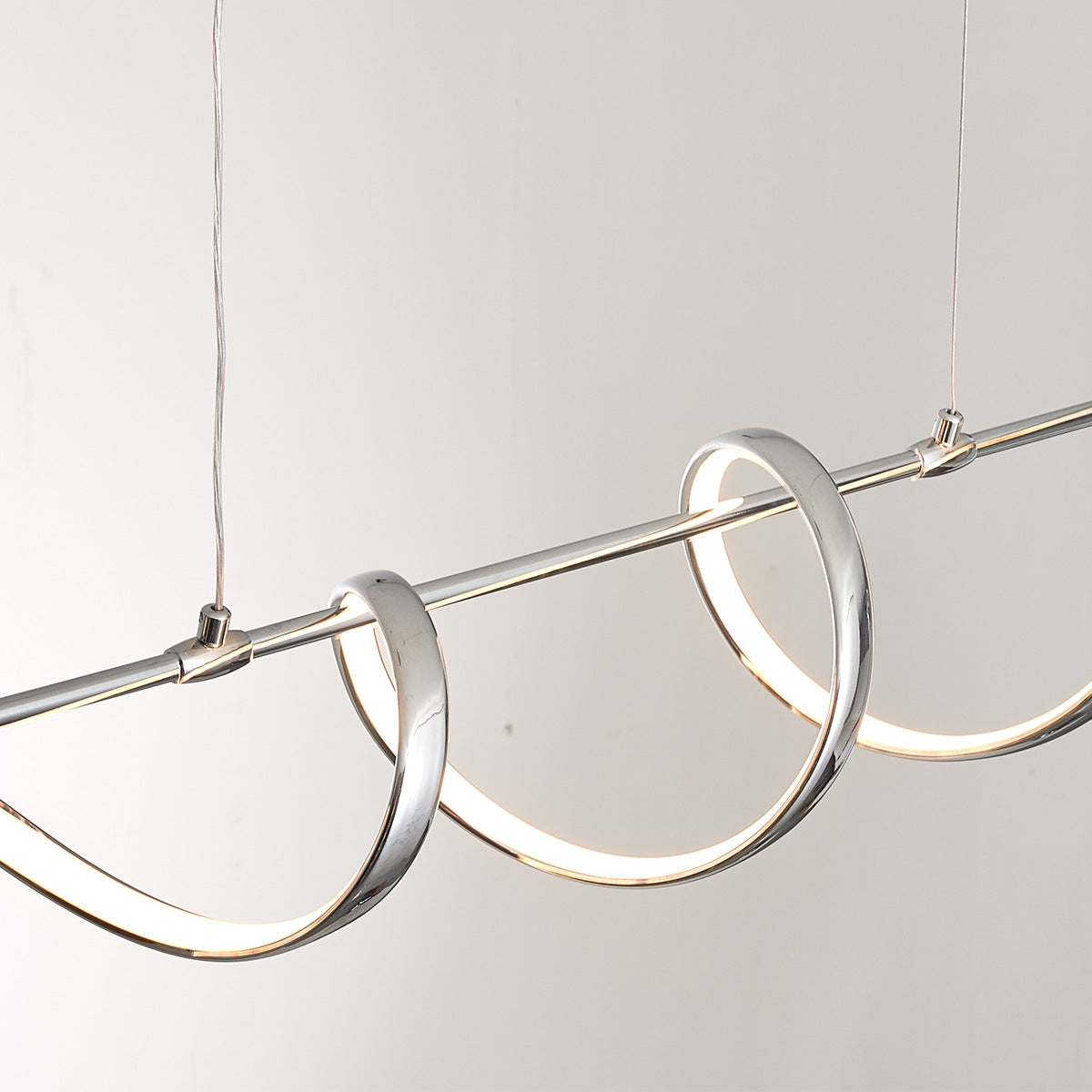 Contemporary Creative Aluminum PVC Curved Linear LED Chandelier Island Light For Dining Room