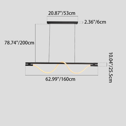 Contemporary Creative Braided Silicone Copper Curved Linear LED Chandelier Island Light For Dining Room