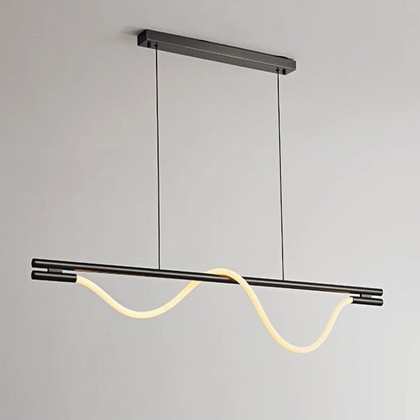 Contemporary Creative Braided Silicone Copper Curved Linear LED Chandelier Island Light For Dining Room