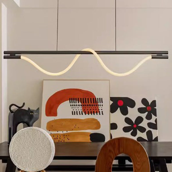 Contemporary Creative Braided Silicone Copper Curved Linear LED Chandelier Island Light For Dining Room
