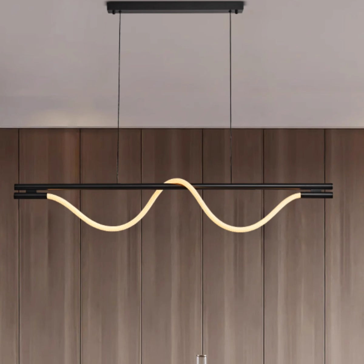 Contemporary Creative Braided Silicone Copper Curved Linear LED Chandelier Island Light For Dining Room