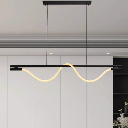 Contemporary Creative Braided Silicone Copper Curved Linear LED Chandelier Island Light For Dining Room