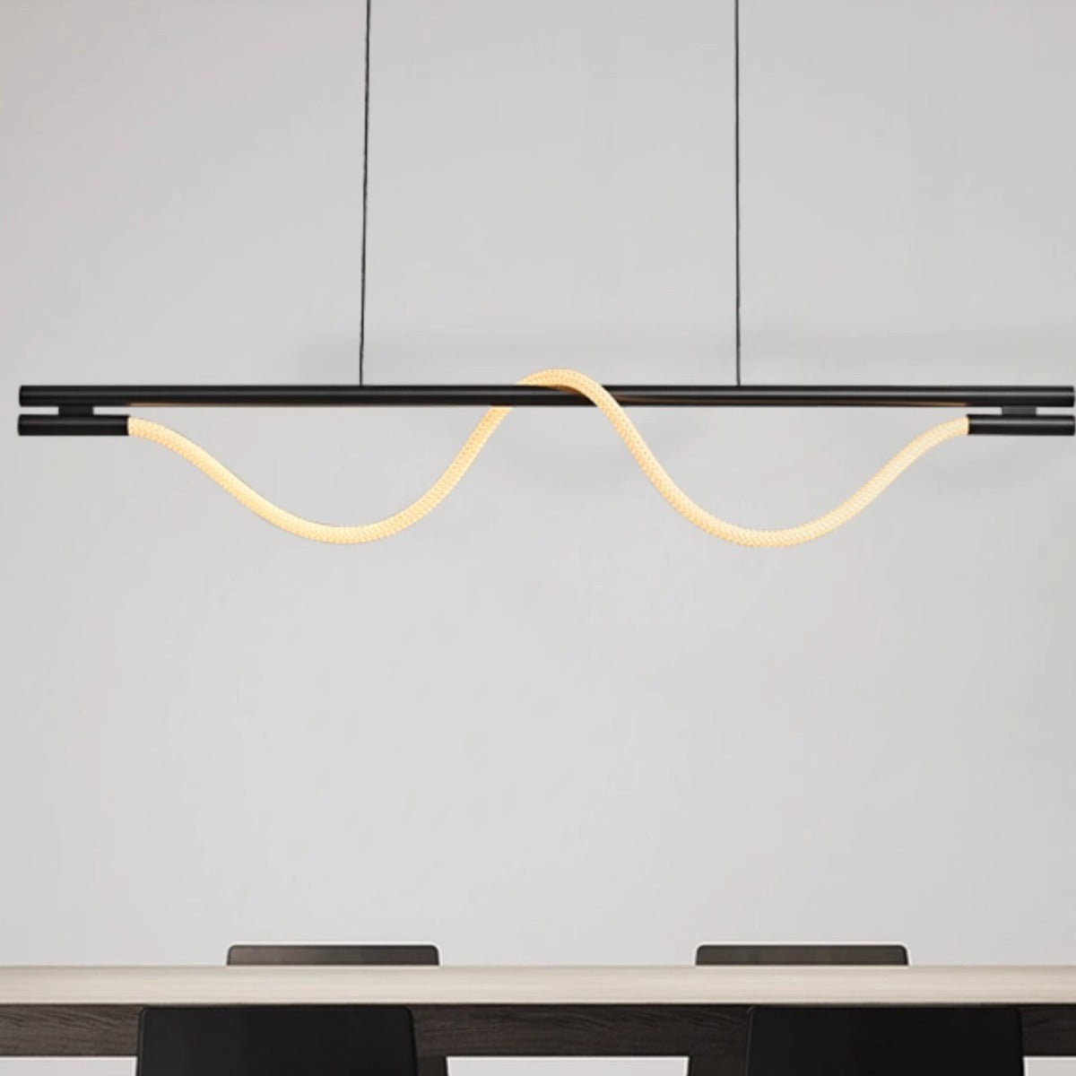 Contemporary Creative Braided Silicone Copper Curved Linear LED Chandelier Island Light For Dining Room