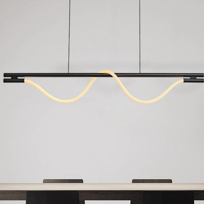 Contemporary Creative Braided Silicone Copper Curved Linear LED Chandelier Island Light For Dining Room