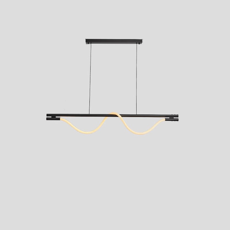 Contemporary Creative Braided Silicone Copper Curved Linear LED Chandelier Island Light For Dining Room