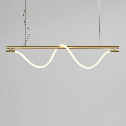 Contemporary Creative Braided Silicone Copper Curved Linear LED Chandelier Island Light For Dining Room
