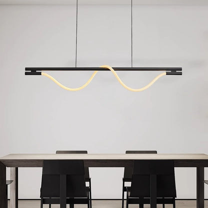 Contemporary Creative Braided Silicone Copper Curved Linear LED Chandelier Island Light For Dining Room