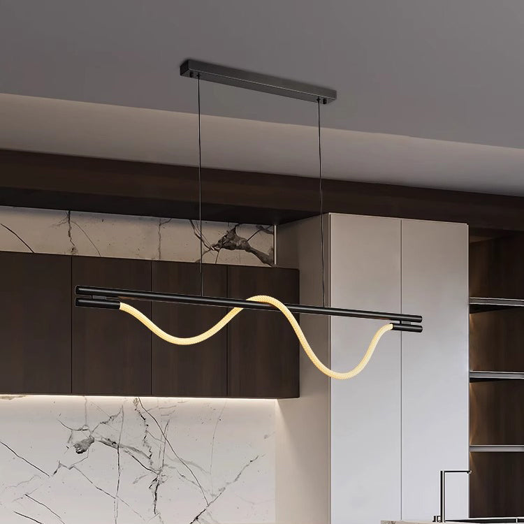 Contemporary Creative Braided Silicone Copper Curved Linear LED Chandelier Island Light For Dining Room