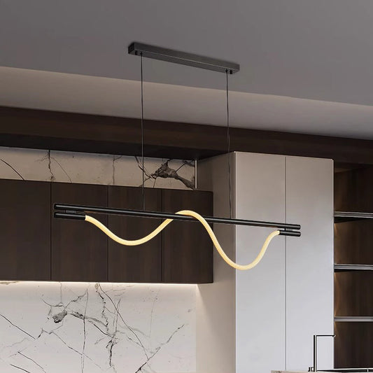 Contemporary Creative Braided Silicone Copper Curved Linear LED Chandelier Island Light For Dining Room
