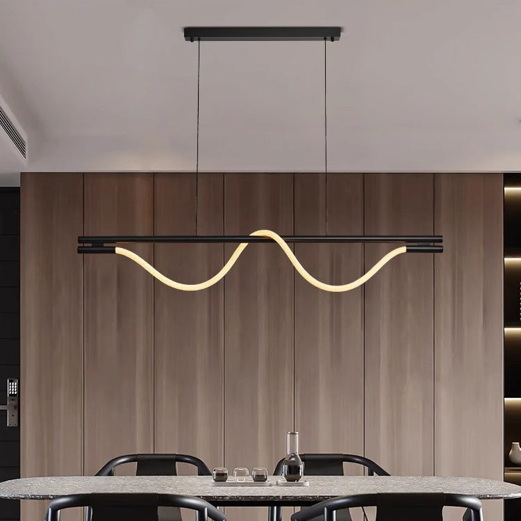Contemporary Creative Braided Silicone Copper Curved Linear LED Chandelier Island Light For Dining Room