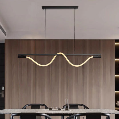 Contemporary Creative Braided Silicone Copper Curved Linear LED Chandelier Island Light For Dining Room