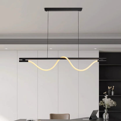 Contemporary Creative Braided Silicone Copper Curved Linear LED Chandelier Island Light For Dining Room