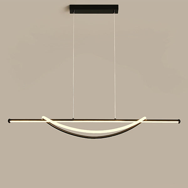 Contemporary Creative Silicone Aluminum Curved Linear LED Chandelier Island Light For Dining Room