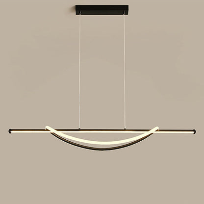 Contemporary Creative Silicone Aluminum Curved Linear LED Chandelier Island Light For Dining Room