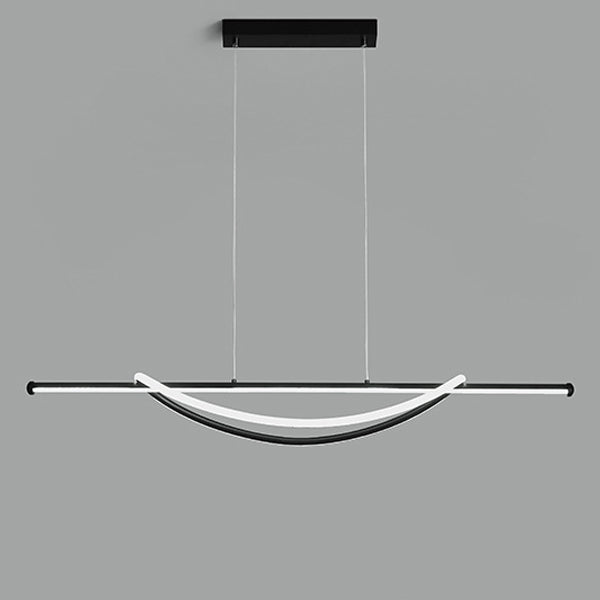 Contemporary Creative Silicone Aluminum Curved Linear LED Chandelier Island Light For Dining Room