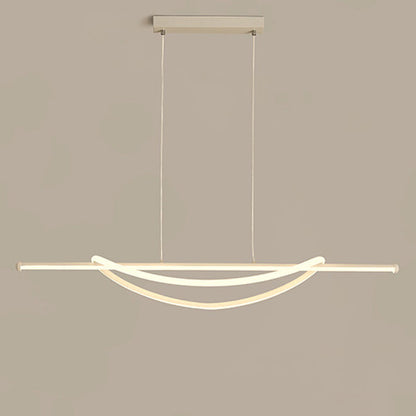 Contemporary Creative Silicone Aluminum Curved Linear LED Chandelier Island Light For Dining Room