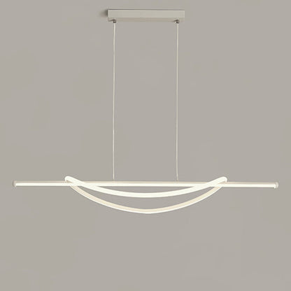 Contemporary Creative Silicone Aluminum Curved Linear LED Chandelier Island Light For Dining Room