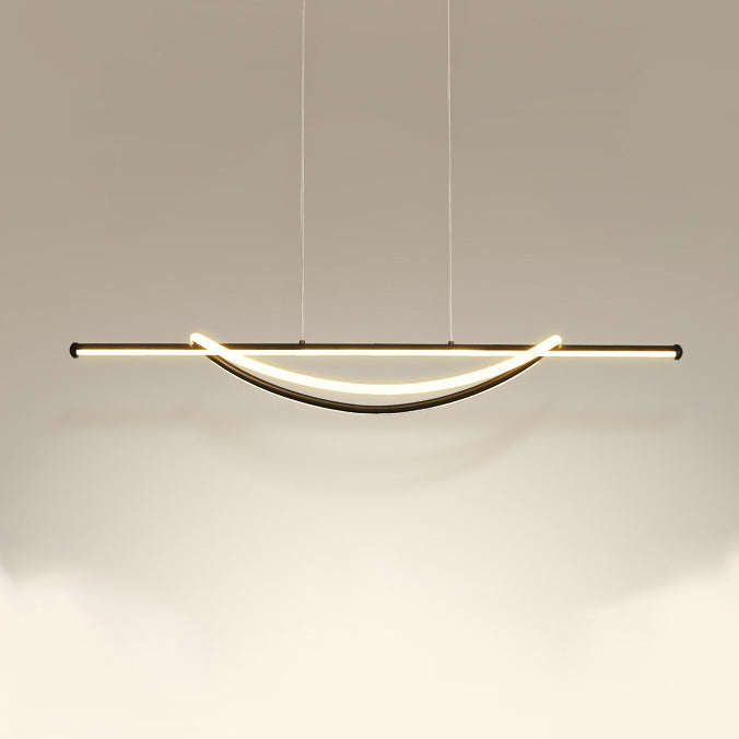 Contemporary Creative Silicone Aluminum Curved Linear LED Chandelier Island Light For Dining Room