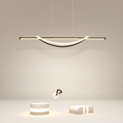 Contemporary Creative Silicone Aluminum Curved Linear LED Chandelier Island Light For Dining Room