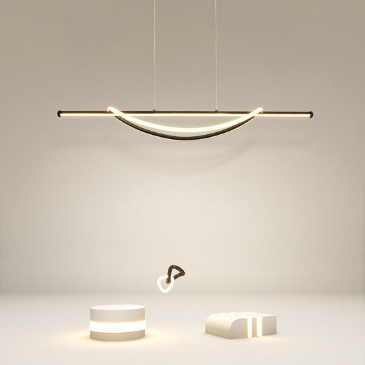 Contemporary Creative Silicone Aluminum Curved Linear LED Chandelier Island Light For Dining Room