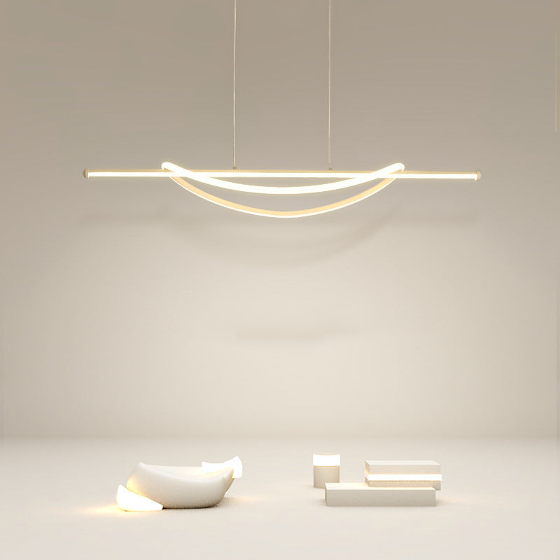 Contemporary Creative Silicone Aluminum Curved Linear LED Chandelier Island Light For Dining Room