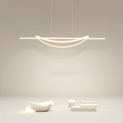 Contemporary Creative Silicone Aluminum Curved Linear LED Chandelier Island Light For Dining Room