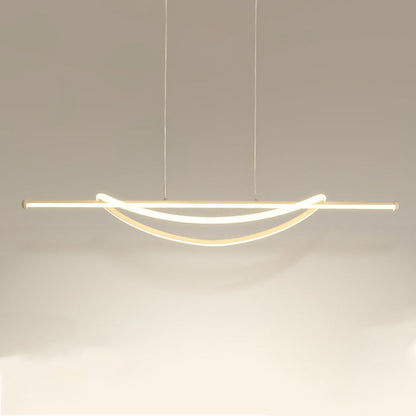 Contemporary Creative Silicone Aluminum Curved Linear LED Chandelier Island Light For Dining Room