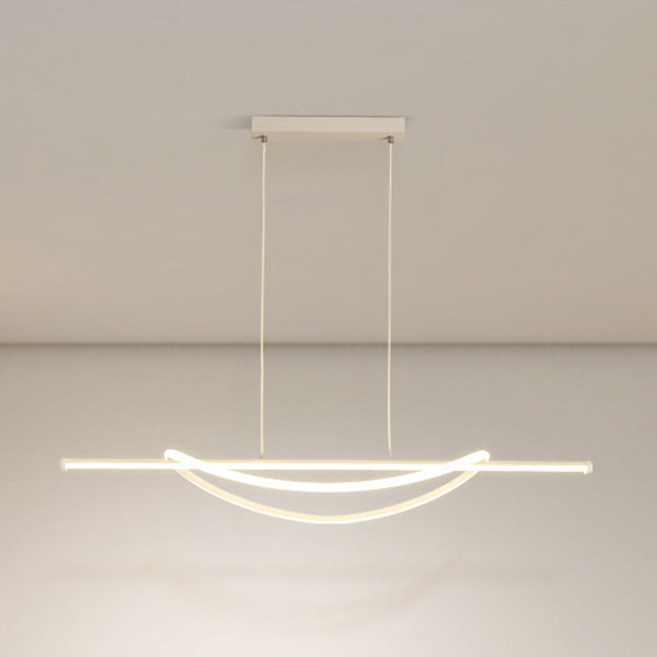 Contemporary Creative Silicone Aluminum Curved Linear LED Chandelier Island Light For Dining Room