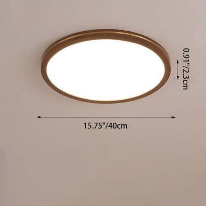 Traditional Chinese Rubber Wood Acrylic Copper Round LED Flush Mount Ceiling Light For Living Room