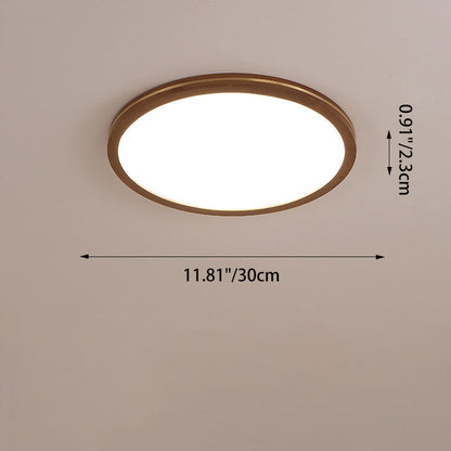 Traditional Chinese Rubber Wood Acrylic Copper Round LED Flush Mount Ceiling Light For Living Room
