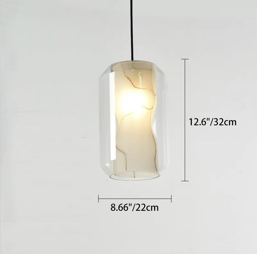 Contemporary Scandinavian Glass Faux Alabaster Iron Round Cylinder 1/3-Light Chandelier For Bedroom & Living Room