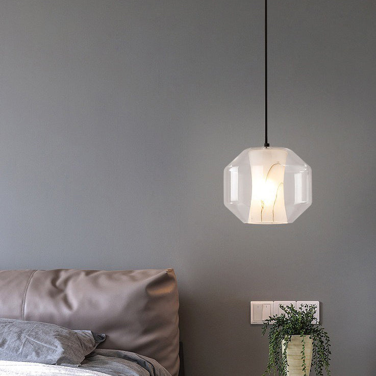 Contemporary Scandinavian Glass Faux Alabaster Iron Round Cylinder 1/3-Light Chandelier For Bedroom & Living Room
