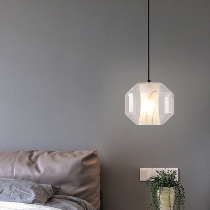 Contemporary Scandinavian Glass Faux Alabaster Iron Round Cylinder 1/3-Light Chandelier For Bedroom & Living Room
