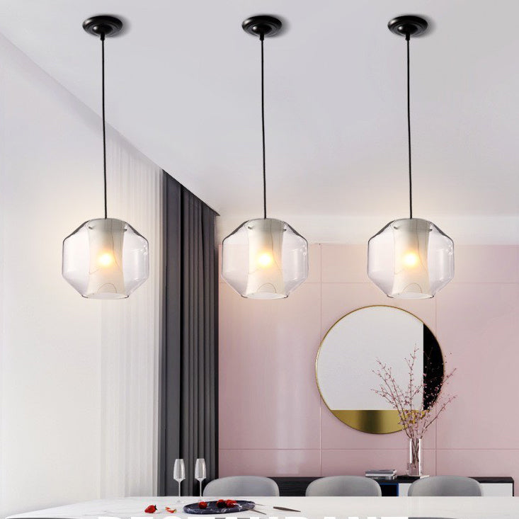Contemporary Scandinavian Glass Faux Alabaster Iron Round Cylinder 1/3-Light Chandelier For Bedroom & Living Room