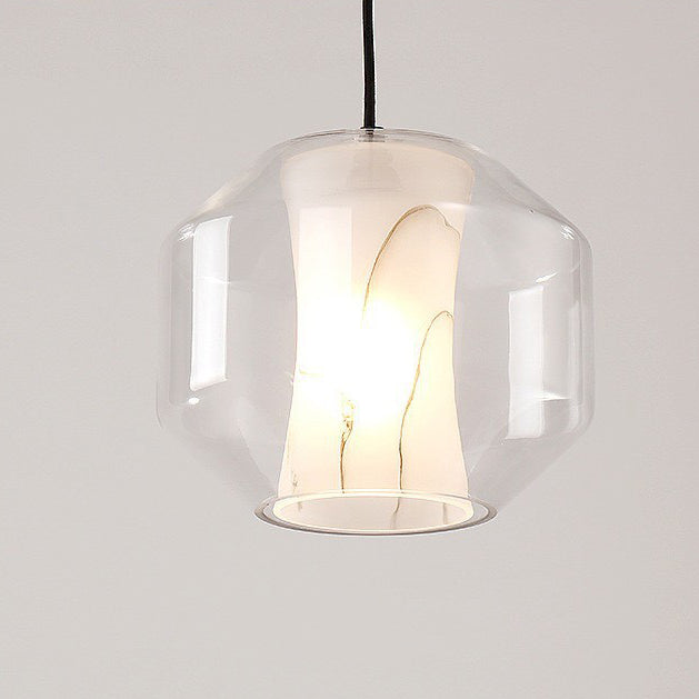 Contemporary Scandinavian Glass Faux Alabaster Iron Round Cylinder 1/3-Light Chandelier For Bedroom & Living Room