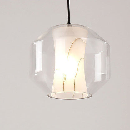 Contemporary Scandinavian Glass Faux Alabaster Iron Round Cylinder 1/3-Light Chandelier For Bedroom & Living Room