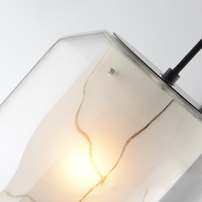Contemporary Scandinavian Glass Faux Alabaster Iron Round Cylinder 1/3-Light Chandelier For Bedroom & Living Room